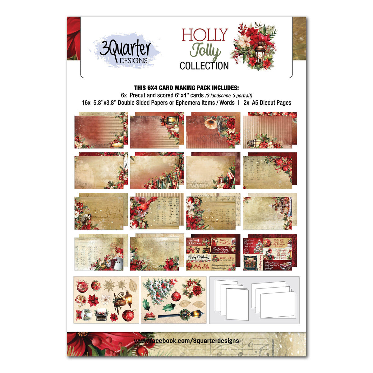 3Quarter Designs Holly Jolly 6x4 Card Pack