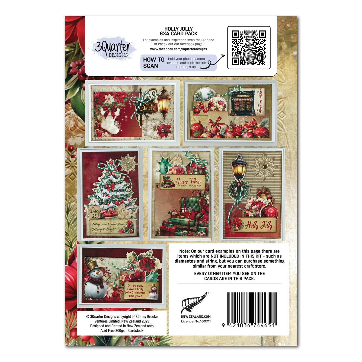 3Quarter Designs Holly Jolly 6x4 Card Pack