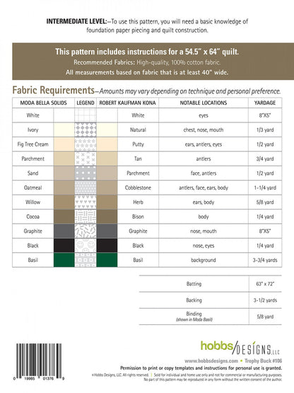 Trophy Buck - A Foundation Paper Piecing Quilt Pattern from Hobbs Designs #106