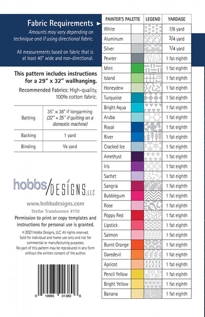 Stellar Translucence- A Foundation Paper Piecing Quilt Pattern from Hobbs Designs #110