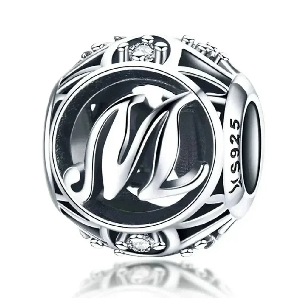 Perle breloque initiale en argent sterling 925