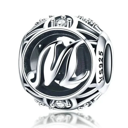 Perle breloque initiale en argent sterling 925