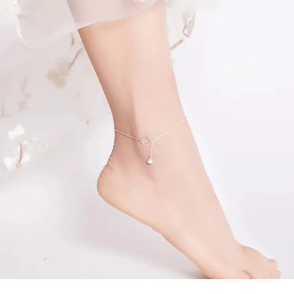 La Chevillère Chat & Clochette Fantaisie en Argent Sterling 925