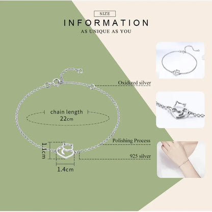 Bracelet Chaîne Cœur Chat en Argent Sterling 925