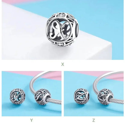 Perle breloque initiale en argent sterling 925