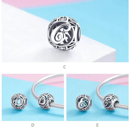 Perle breloque initiale en argent sterling 925