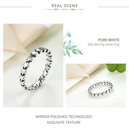Bague en argent sterling 925 avec étoiles et cœurs