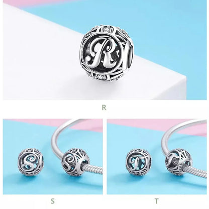 Perle breloque initiale en argent sterling 925