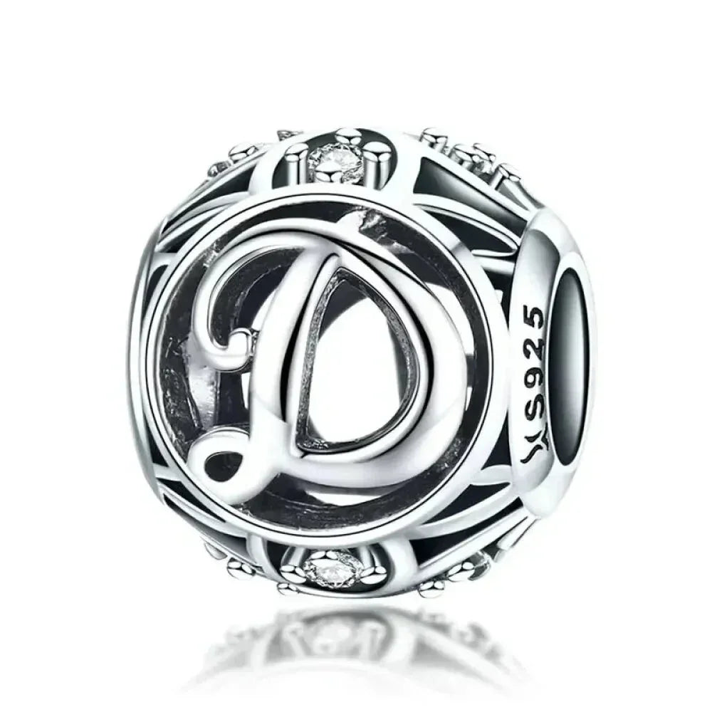 Perle breloque initiale en argent sterling 925