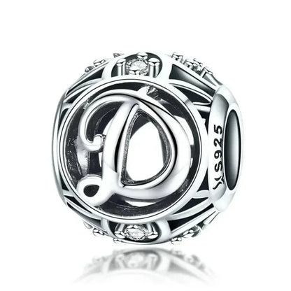 Perle breloque initiale en argent sterling 925