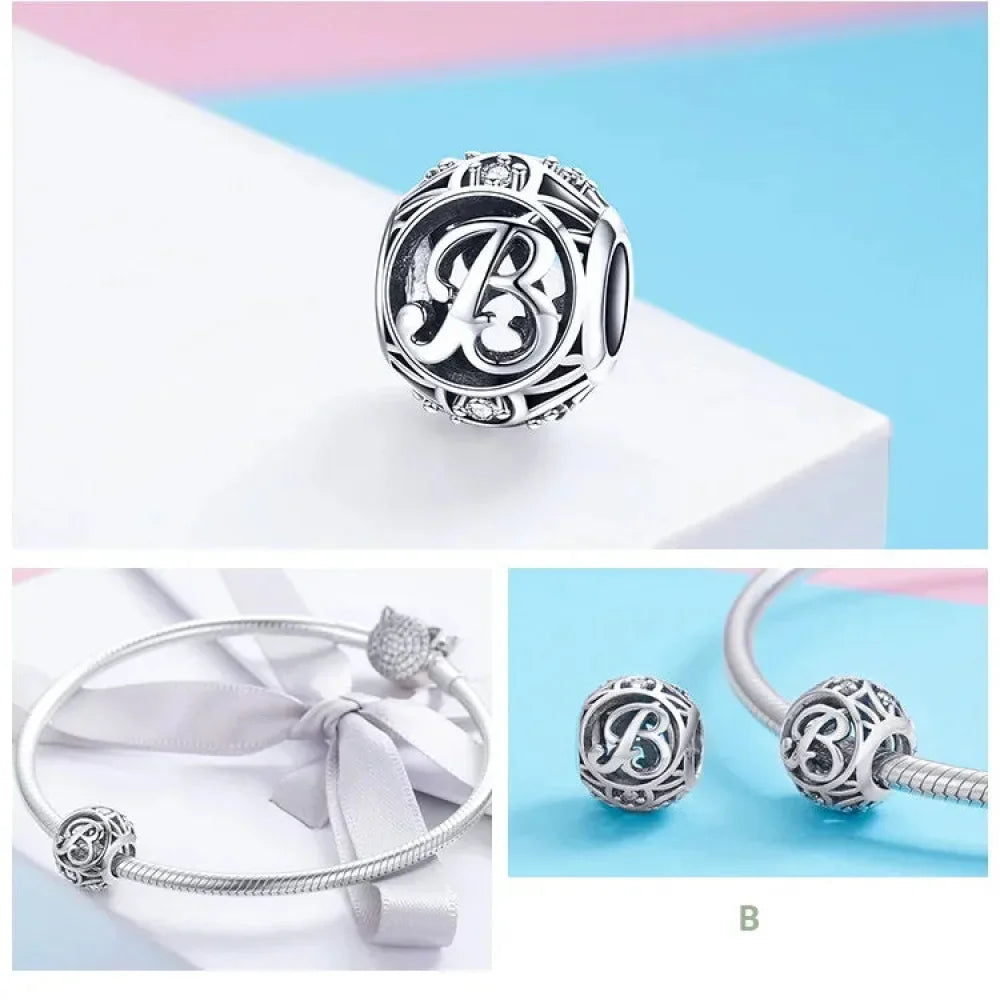 Perle breloque initiale en argent sterling 925