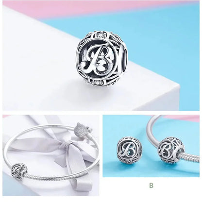 Perle breloque initiale en argent sterling 925