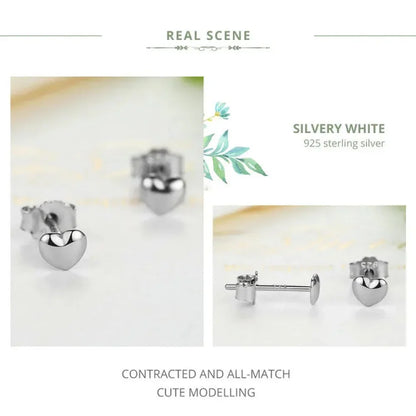 Boucles d'oreilles clous petites cœurs unies en argent sterling 925 | Bijoux fins minimalistes