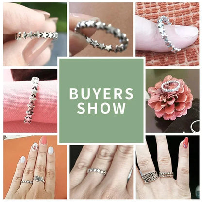 Bague en argent sterling 925 avec étoiles et cœurs