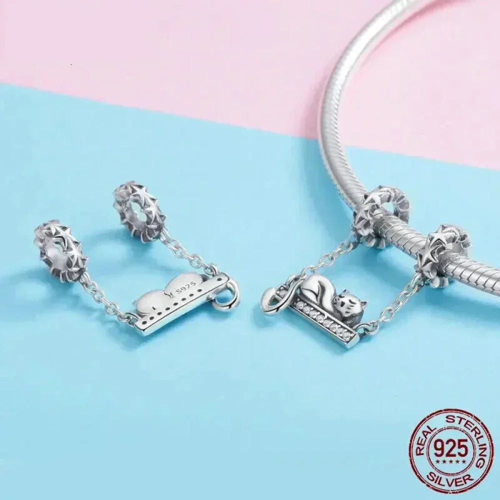 Parfaitement Céleste : adorable breloque étoile chat (argent 925)