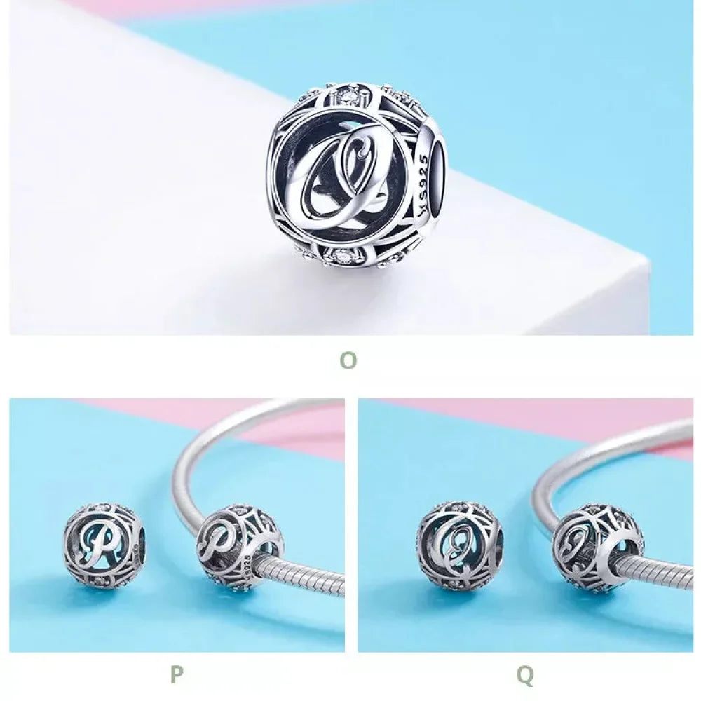 Perle breloque initiale en argent sterling 925