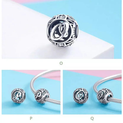 Perle breloque initiale en argent sterling 925