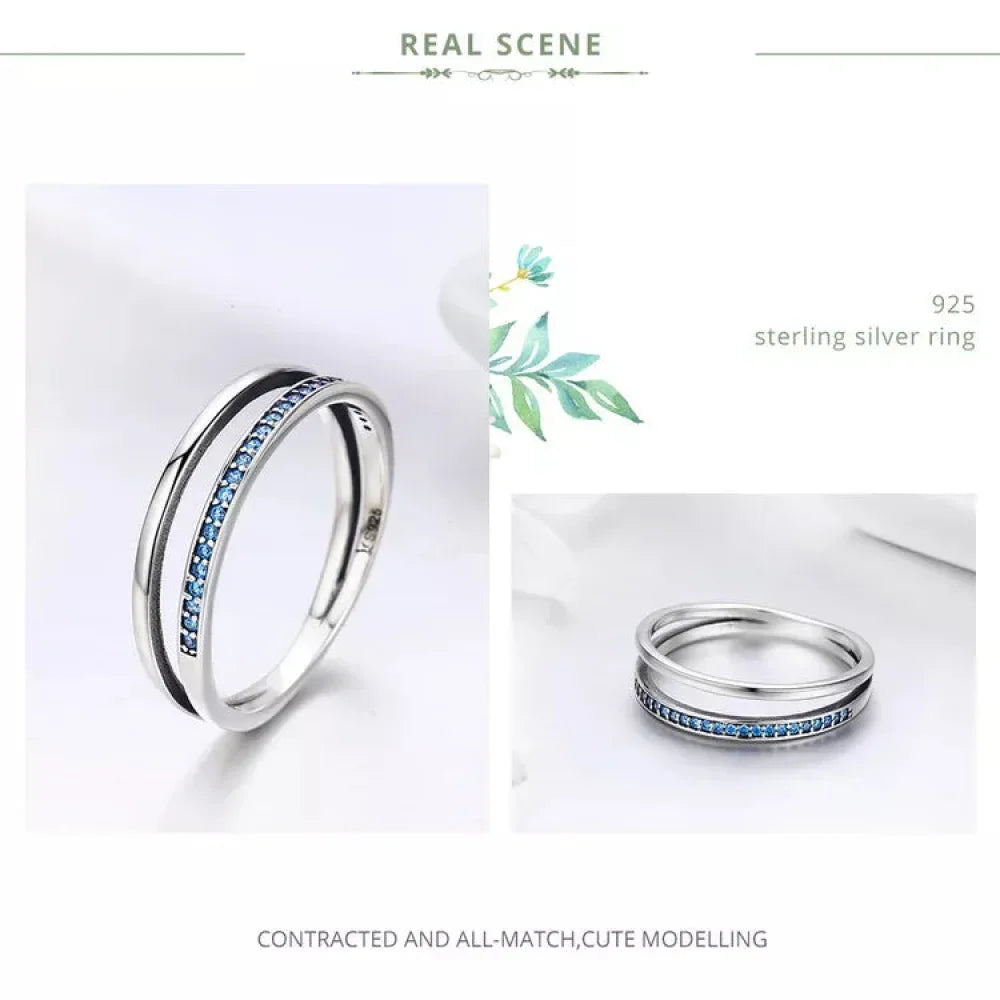Bague en argent sterling 925 avec double cercle et oxydes de zirconium noirs et clairs