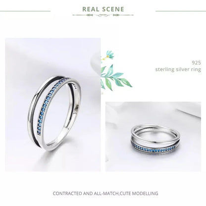 Bague en argent sterling 925 avec double cercle et oxydes de zirconium noirs et clairs