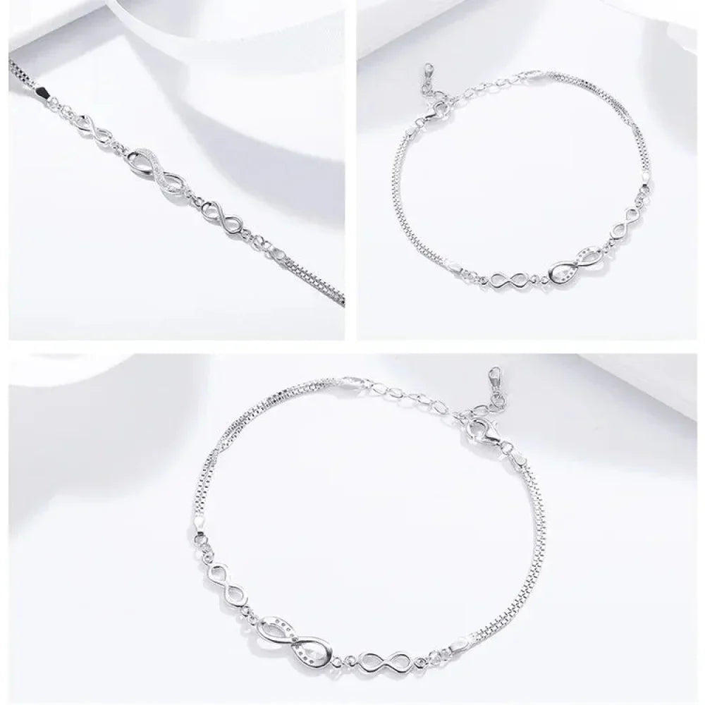 Bracelet infini en argent sterling avec oxydes de zirconium – Ajustable