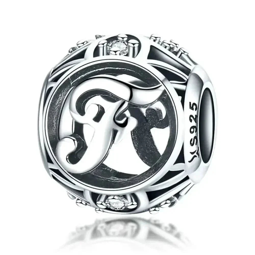 Perle breloque initiale en argent sterling 925