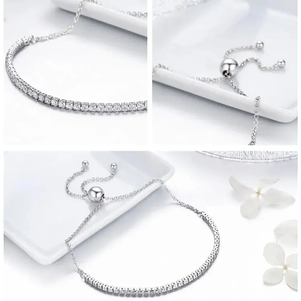 Bracelet de tennis en argent sterling avec oxydes de zirconium – Plaqué or 14K, réglable