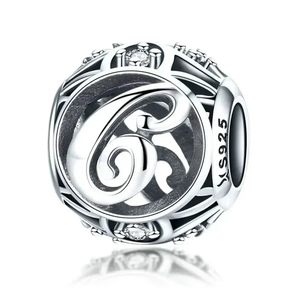 Perle breloque initiale en argent sterling 925