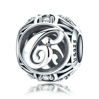 Perle breloque initiale en argent sterling 925