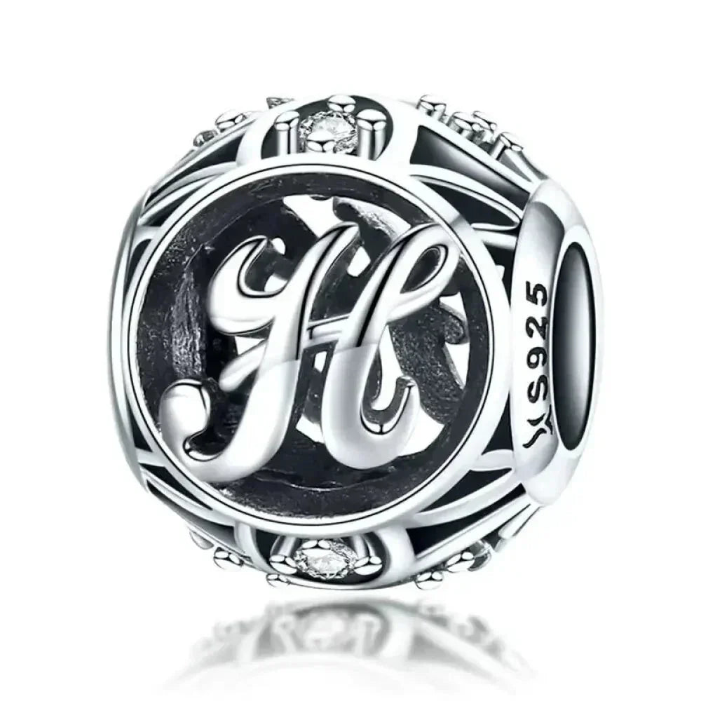 Perle breloque initiale en argent sterling 925