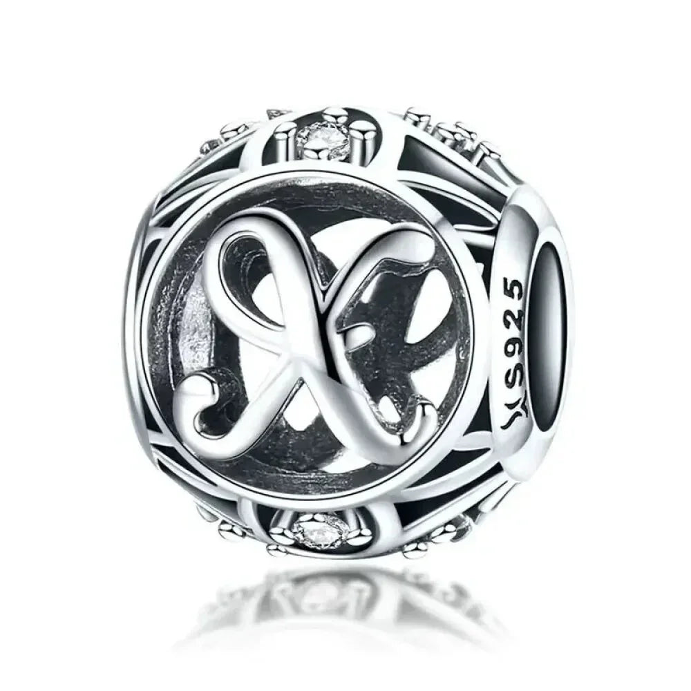 Perle breloque initiale en argent sterling 925
