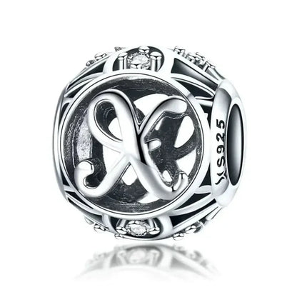 Perle breloque initiale en argent sterling 925