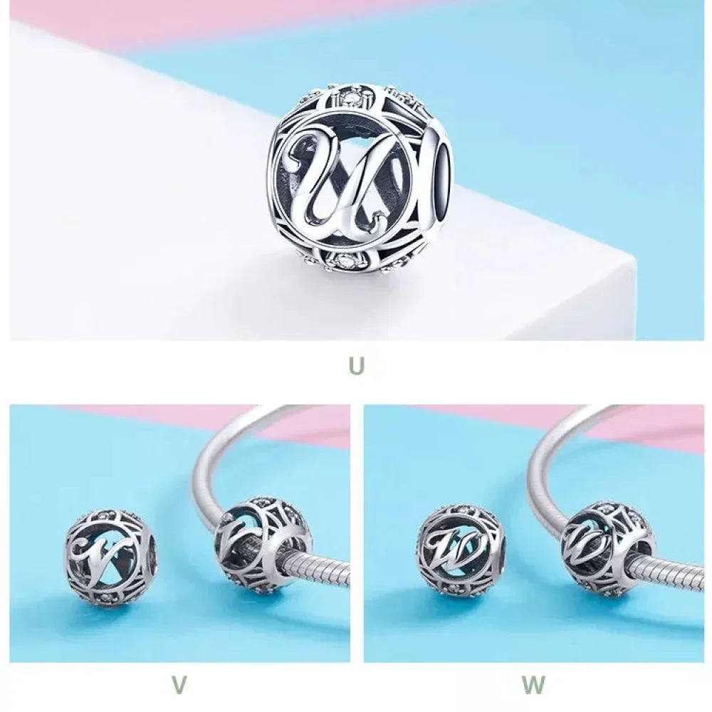 Perle breloque initiale en argent sterling 925