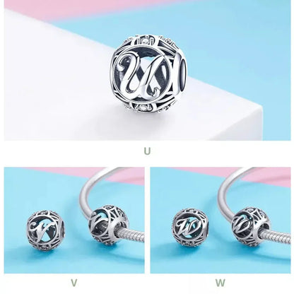 Perle breloque initiale en argent sterling 925