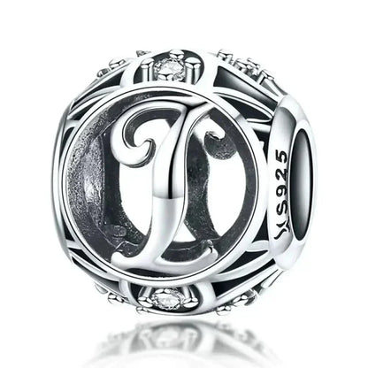 Perle breloque initiale en argent sterling 925