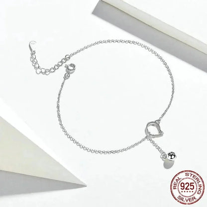 La Chevillère Chat & Clochette Fantaisie en Argent Sterling 925