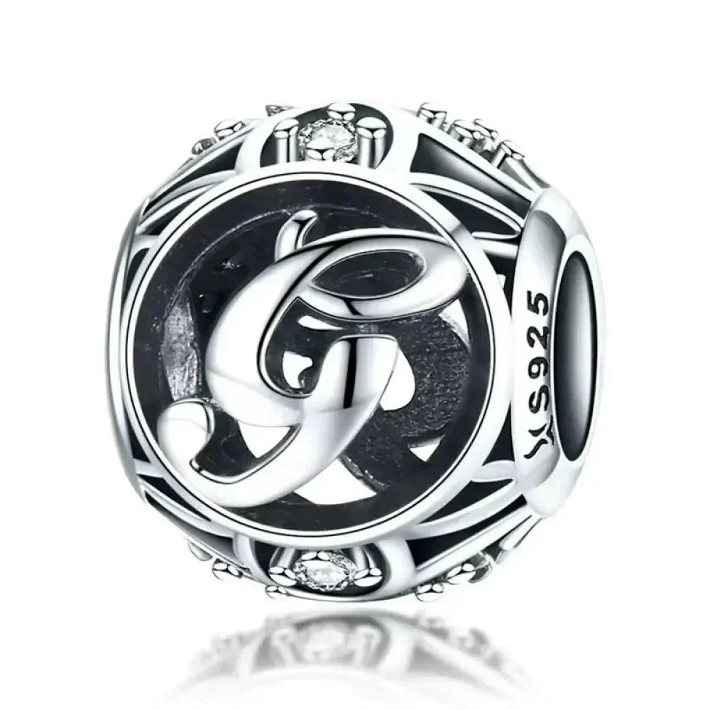 Perle breloque initiale en argent sterling 925