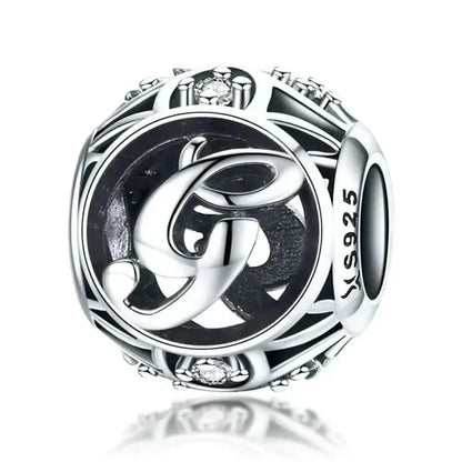 Perle breloque initiale en argent sterling 925