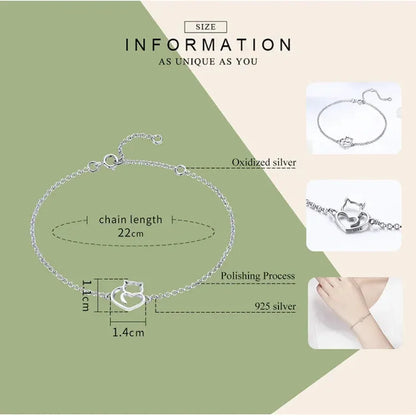 Bracelet Chaîne Cœur Chat en Argent Sterling 925