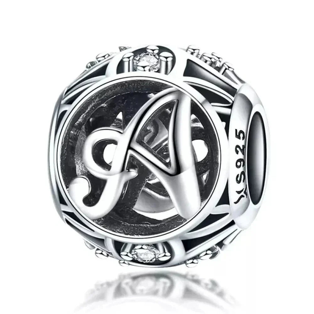 Perle breloque initiale en argent sterling 925