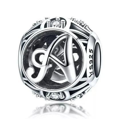 Perle breloque initiale en argent sterling 925