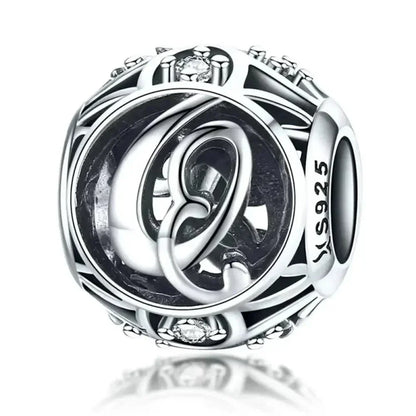 Perle breloque initiale en argent sterling 925