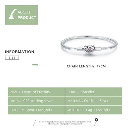 Bracelet Cœur Infini en Argent Sterling avec Zircon Cubique