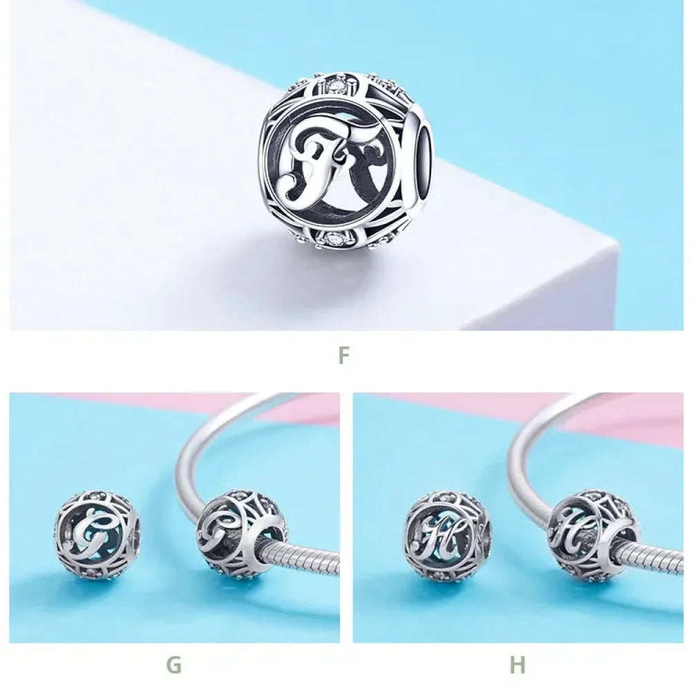 Perle breloque initiale en argent sterling 925