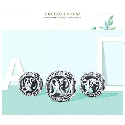 Perle breloque initiale en argent sterling 925