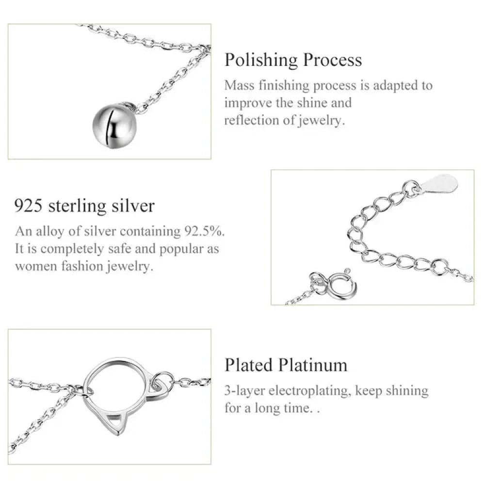 La Chevillère Chat & Clochette Fantaisie en Argent Sterling 925