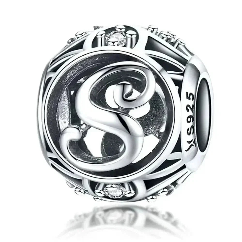 Perle breloque initiale en argent sterling 925