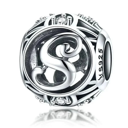 Perle breloque initiale en argent sterling 925