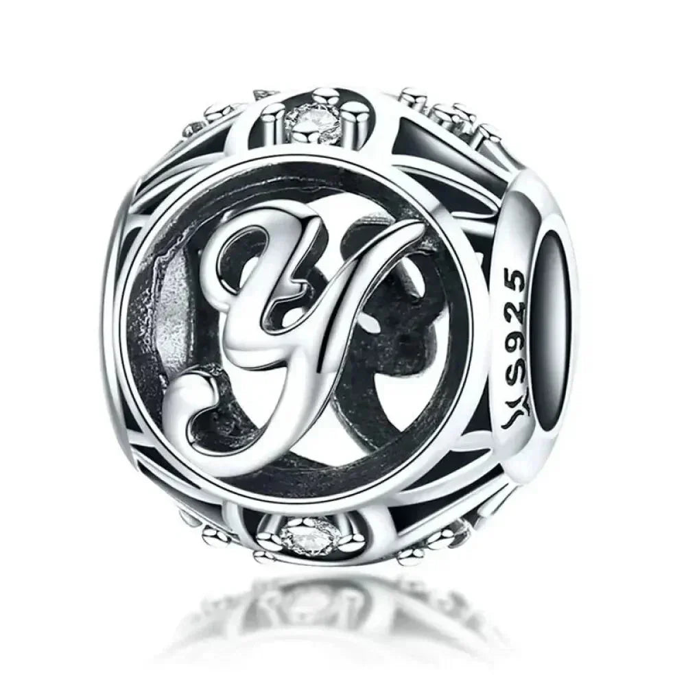 Perle breloque initiale en argent sterling 925