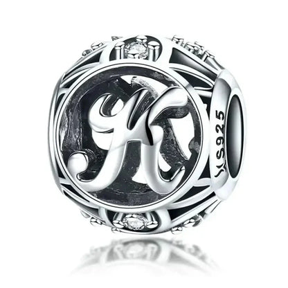 Perle breloque initiale en argent sterling 925