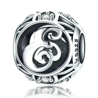 Perle breloque initiale en argent sterling 925
